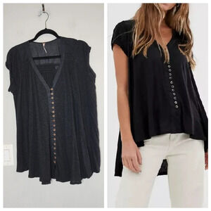 Free People Linen Viscose Black highland button down shirt. Size small oversized